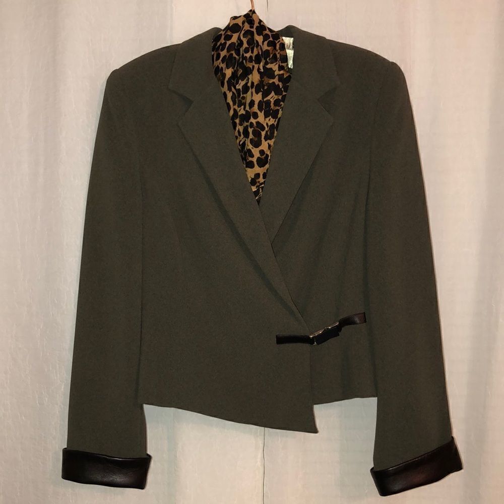 10 Camo Green Vintage Dress Professional Blazer Jacket Skirt Suit Retro Designer